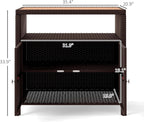 Outsunny Wicker Outdoor Storage Cabinet, Rattan Bar Table with Acacia Wood Countertop, 2 Doors and Shelf, Buffet Cabinet Sideboard for Poolside, Garden, Patio, Backyard, Brown