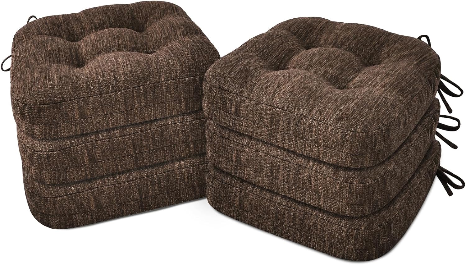 Shinnwa Dining Chair Cushions Set of 6, Dual-Layer Memory Foam Kitchen Chair Cushions, Patented Design Seat Pads with Ties, 16.5 x 16.5 x 3.5in, 6 Pack, Dark Brown