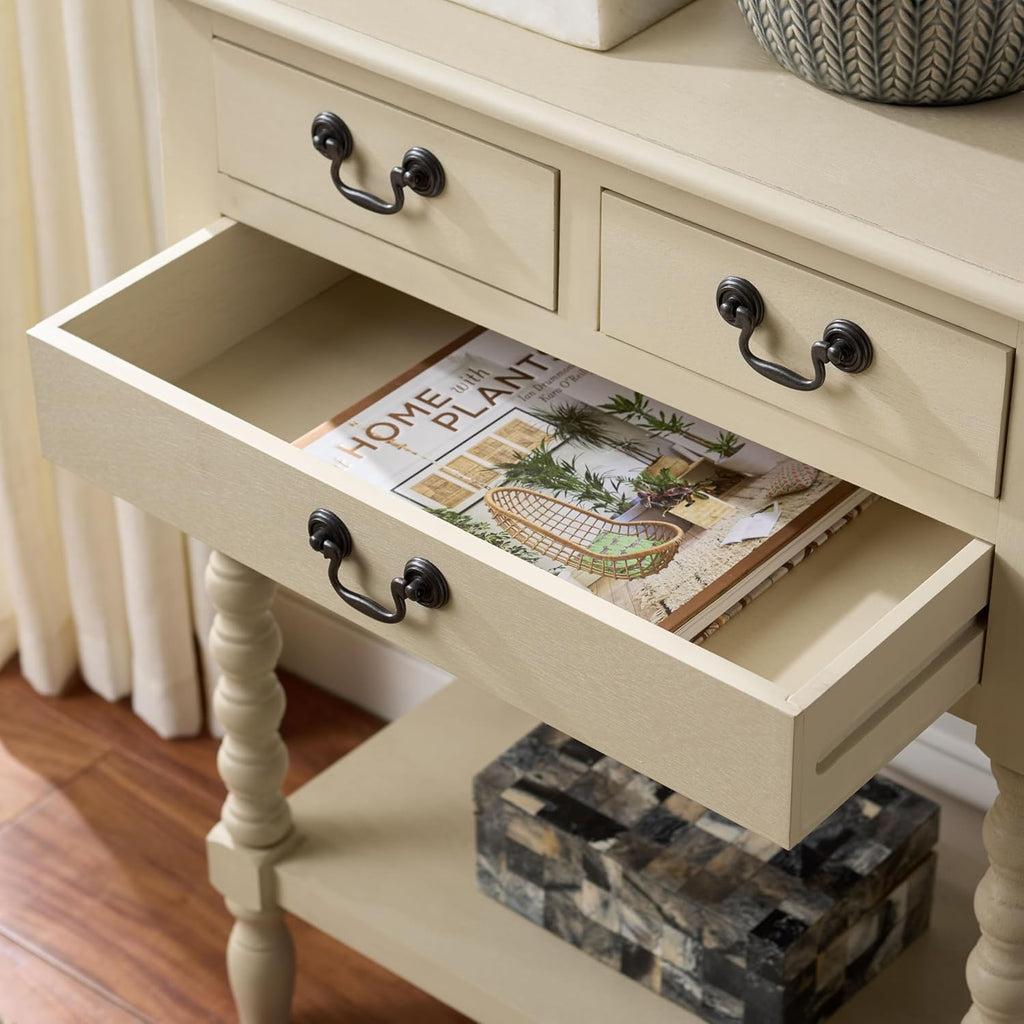 SAFAVIEH Furniture - Athena 3-Drawer Console Table - Sand - Solid Wood - Farmhouse Classic Design - Ideal for Entryway, Living Room, Hallway, 23.5" W x 13" D x 29.5" H (CNS5703E)