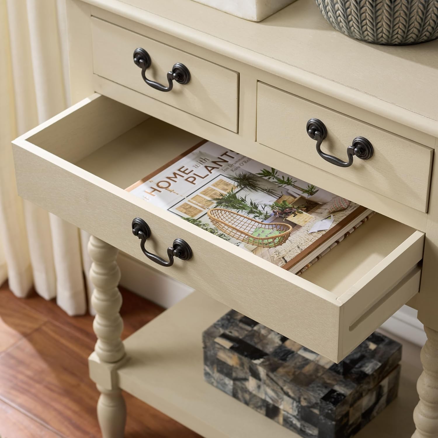 SAFAVIEH Furniture - Athena 3-Drawer Console Table - Sand - Solid Wood - Farmhouse Classic Design - Ideal for Entryway, Living Room, Hallway, 23.5" W x 13" D x 29.5" H (CNS5703E)