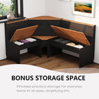 Farmhouse Breakfast Nook Table Set, Dining Nook Set with Corner Bench,with Storage Function Mid Century Modern Small Dining Table Set, Kitchen Table Corner Set (Black + Natural)