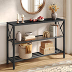 Hoctieon Industrial Console Table, 3 Tier Entryway Table, Hallway Table, Narrow Sofa Table with Shelves, Entrance Table for Entryway, Living Room, Foyer, Hallway, Office, Black