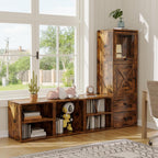 FUSUNBAO Magic DIY Cube Storage Organizer Stackable Cubes for Home Books Clothes Toy-Modular Cubby Storage System-Office Cubical-Bookcase Closet (Antique Brown, Door Cube)