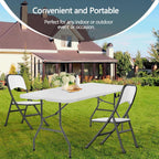 6ft Table Large Folding Table White Folding Table with Portable Carrying Handle 6ft Heavy Plastic Foldable Table for Party, Wedding, Events, Dining, Camping, Picnic Indoor, Outdoor, Utility