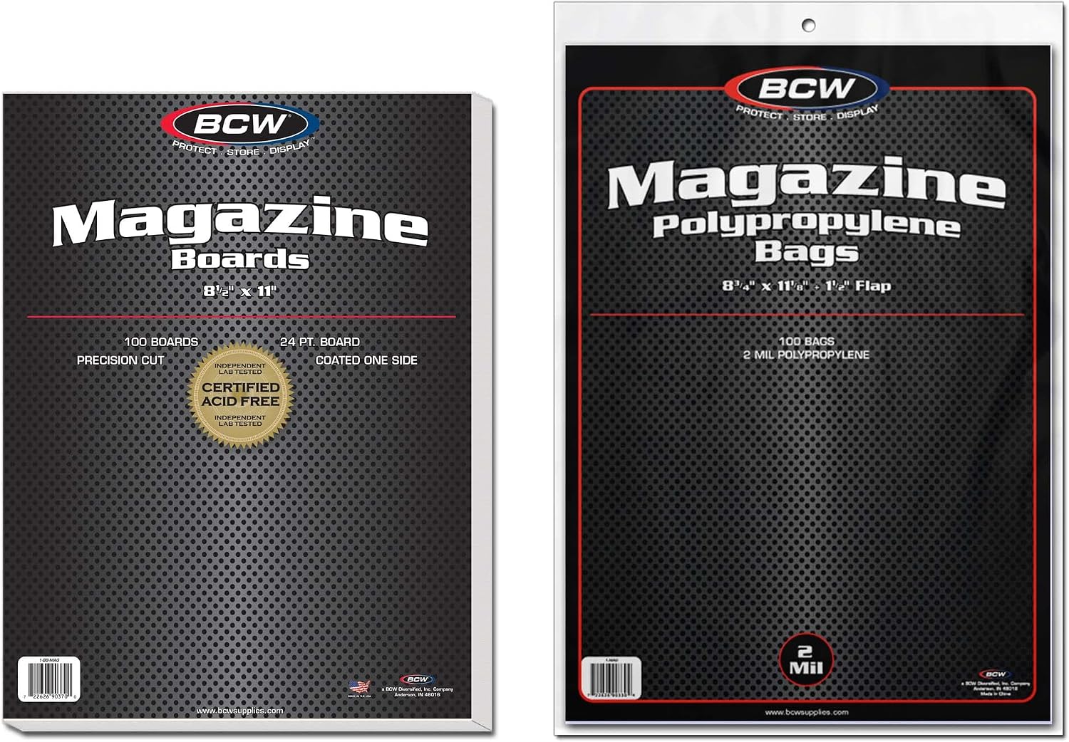 BCW Magazine Bags and Backing Boards Combo - 100 ct | Acid-Free Polypropylene Bags for Current Magazines | 24pt Solid Bleached Sulfate Boards | Archival-Quality Protection for Collectible Magazines