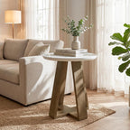 Tribesigns Round Side Table, Modern End Table for Living Room, Small Accent Table for Bedroom, Easy Assembly, White and Brown