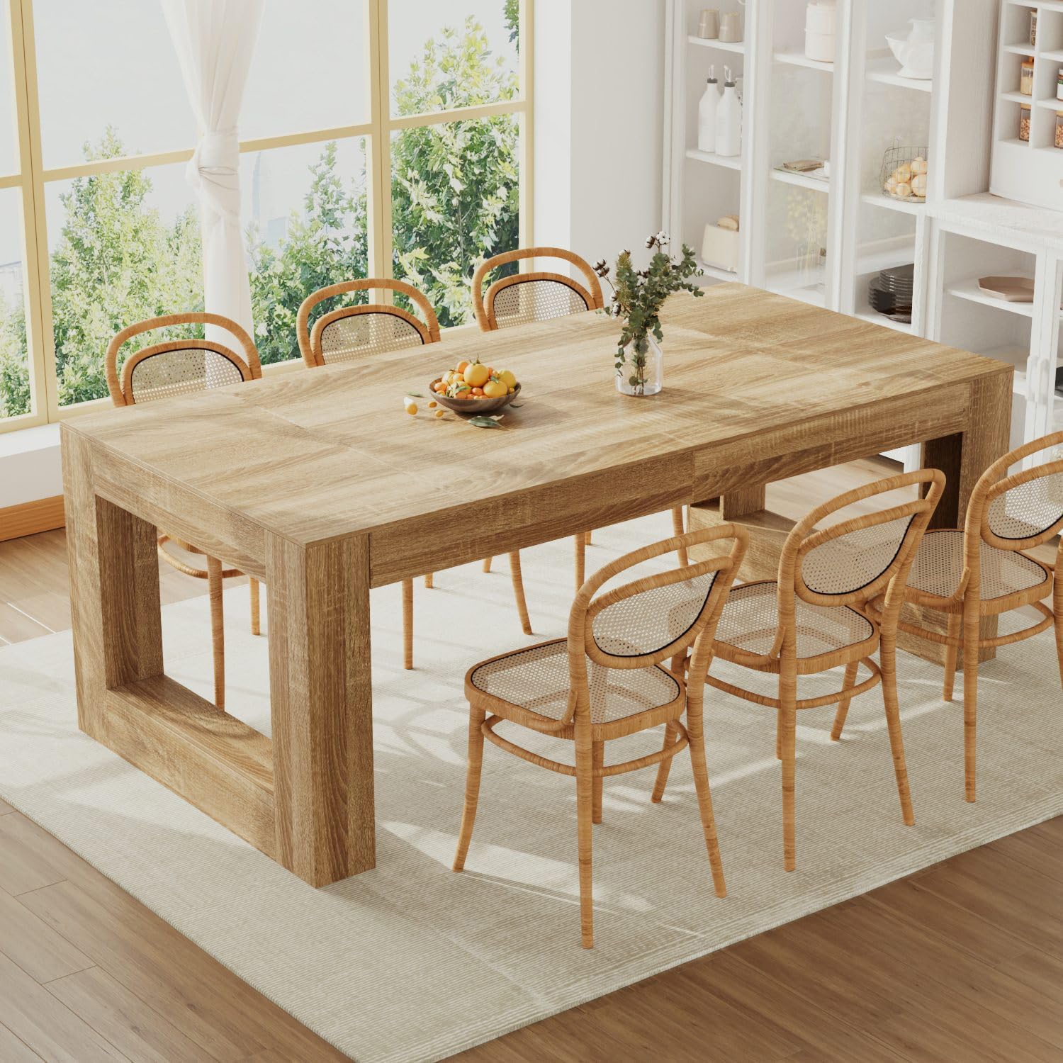 Dinner Table for 6-8 People, Kitchen and Dining Room Furniture, 78.7" Conference Desk Table with Sturdy Pedestal Base, Large Rectangular Tables for Kitchen, Dining Room, Natural
