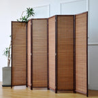 Furnnylane 6 Panel Bamboo Room Divider - 5.6 ft Tall Folding Privacy Screen for Room Separation, Natural Brown Freestanding Partition Wall for Home Office (67" H x 92.1" W)