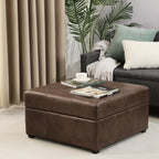 Homebeez 28.3" Storage Ottoman Bench with Faux Leather Upholstery, Button Tufted Lid, Wood Legs - Footrest, Coffee Table, Footstool for Living Room, Mottled Brown