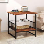 EazeHome End Table 24" for Living Room, Large Square Side Table with 2-Tier Storage, Rustic Brown Tall Industrial Night Stand for Bedroom, Rustic Brown