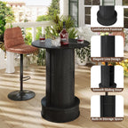 Round Bar Table with 2-Tier Hidden Storage, 38.1" High Wood Bistro Pub Table with Footrest, Rustic Cocktail Table for Kitchen Nook, Living Room, Apartment & Small Spaces, Black