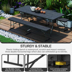 VSOAEIL 6 Foot Folding Bench, Portable Plastic Folding Bench Seat, Foldable Seat for Indoor Outdoor Picnic Camping Dining, Soccer Garden Multipurpose Entertaining Activities, Black, 2 Pack