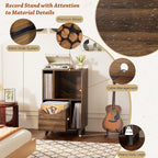 Bikoney Mid-century Modern Record Player Stand with Vinyl Storage Drawer – Wooden Turntable Side Table for All Record Players and Speakers, Large LP Storage Cabinet for Living Room, Bedroom, or Office