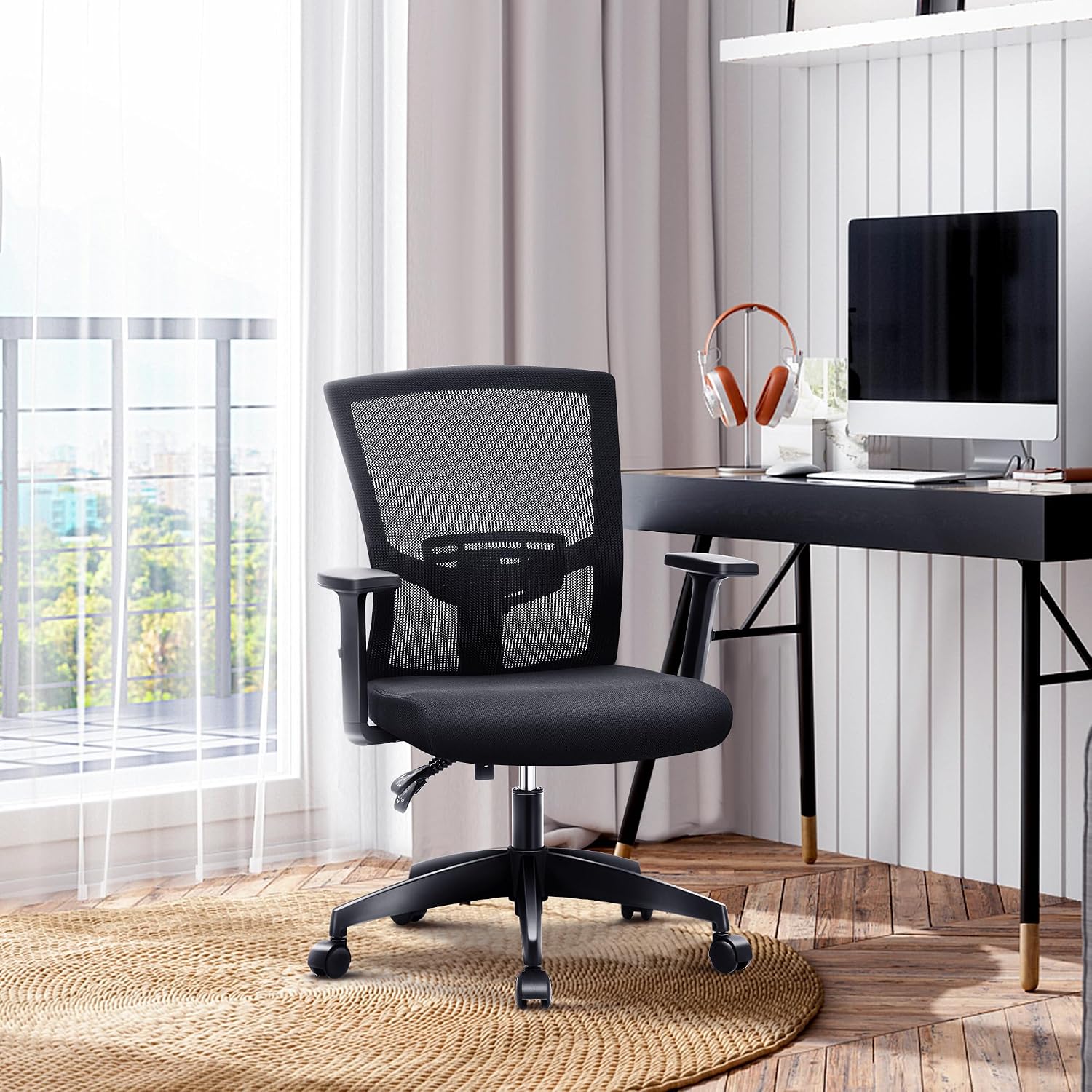 MAISON ARTS Mesh Office Chair Ergonomic Home Desk Chair Mid-Back Computer Task Chair with Breathable Mesh and Adjustable Armrests for Home Office
