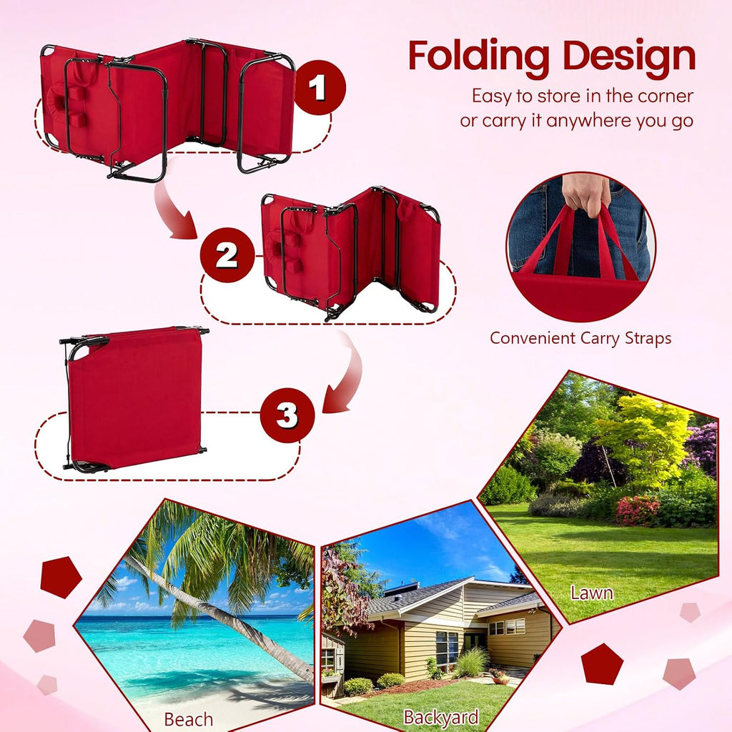 DREAMADE Tanning Chair, Adjustable Beach Lounge Chair w/Face Hole, Pillows, 4-Position Backrest & Footrest, Supports 330 lbs, Outdoor Lounge Chairs for Patio Lawn Camping, Red