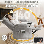 EROMMY Power Oversized Swivel Rocker Recliner with Massage and Heat, Nursery Rocking Chairs for Living Room, Comfy Glider Chair with Cup Holders, Armrest Storage,USB&Type-C Ports,Grey