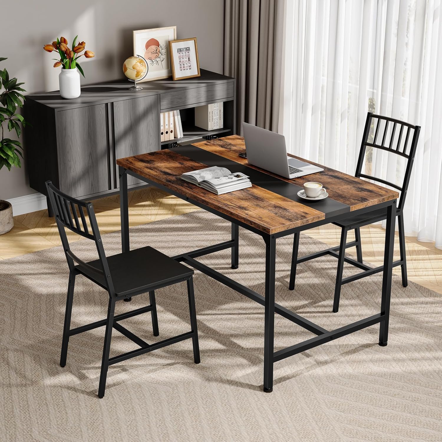 HOOBRO Dining Chairs Set of 2, Wooden Kitchen Chairs with Metal Frame, Industrial Dining Chairs with Back, Easy to Assemble, Farmhouse Dining Chairs for Living Room, Black BB39CD01