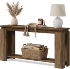 LITTLE TREE Long Entryway Table, 63-Inch Narrow Farmhouse Console Sofa Table for Behind Couch, Hallway, Entry Way, Entrance, Foyer, Living Room with 2-Tier Shelves, Vintage Brown