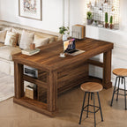 Tribesigns Bar Table, 55-Inch Counter Height Pub Table with Storage Shelves, High Top Kitchen Dining Table, Rectangle Wood Home Bar Unit for Dining Room, Bistro, Dark Brown