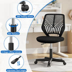 Yaheetech Student Desk Chair, Low-Back Armless Study Chair with Lumbar Support, Adjustable Swivel Office Chair for Home Bedroom School, Black
