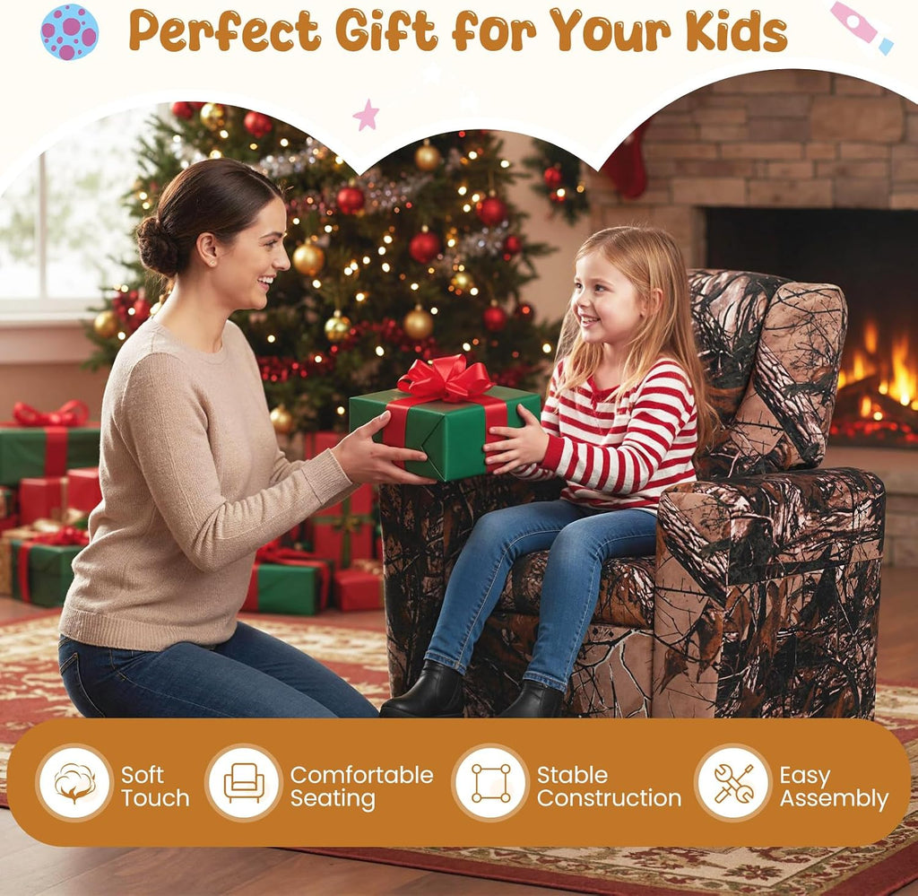 HONEY JOY Kids Recliner, 2-in-1 Toddler Armrest Sofa Couch with Cup Holders, Adjustable Footrest, Velvet Fabric, Child-Size Recliner Chair for Boys Girls Age 3+ (Leaf Color)