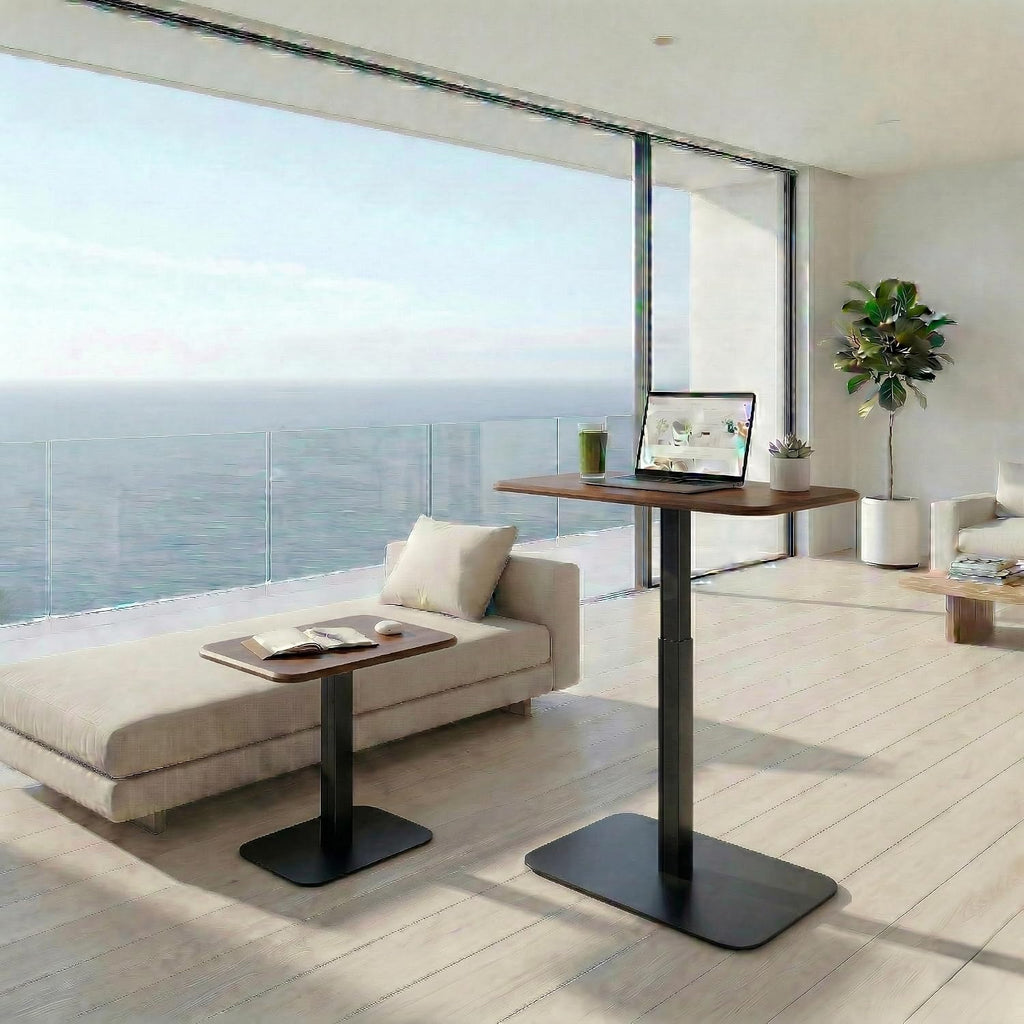 Elevance Height Adjustable Side Table, Black Base, Walnut Top | Sofa Laptop Table for Couch & Bed | Small C-Shape End Table for Home or Office