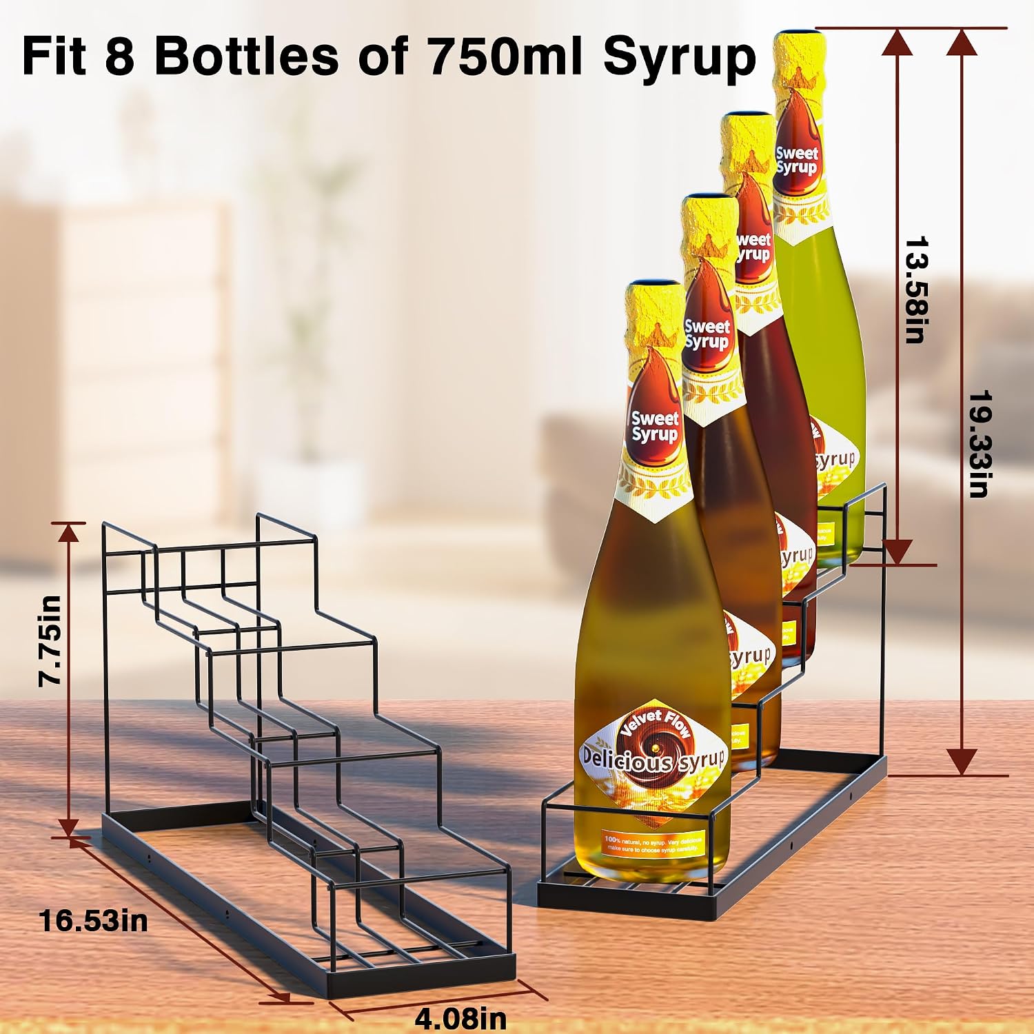 Invech Coffee Syrup Organizer Rack 2 Pack, Metal Syrup Holder for Coffee Bar Kitchen, 4-Tier Coffee Station Organizer for 8 Bottles Syrup Wine Dressing