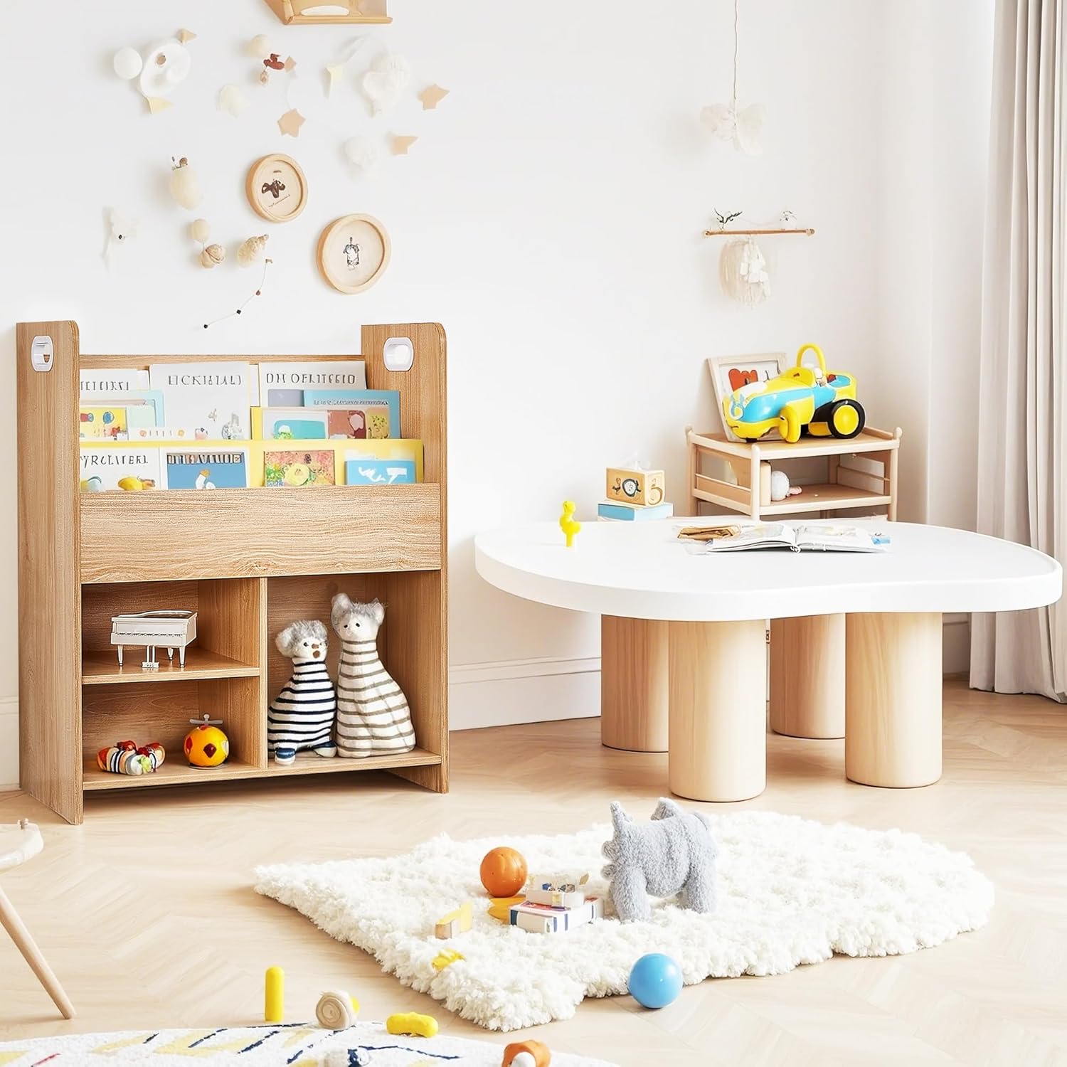 VECELO Wooden Kids Bookshelf, Toddler Bookcase Toy Storage Organizer with Open Shelves, Multi-Purpose Children Book Shelf for Books Toys, Toy Storage Cabinet for Nursery, Playroom, Bedroom, Natural