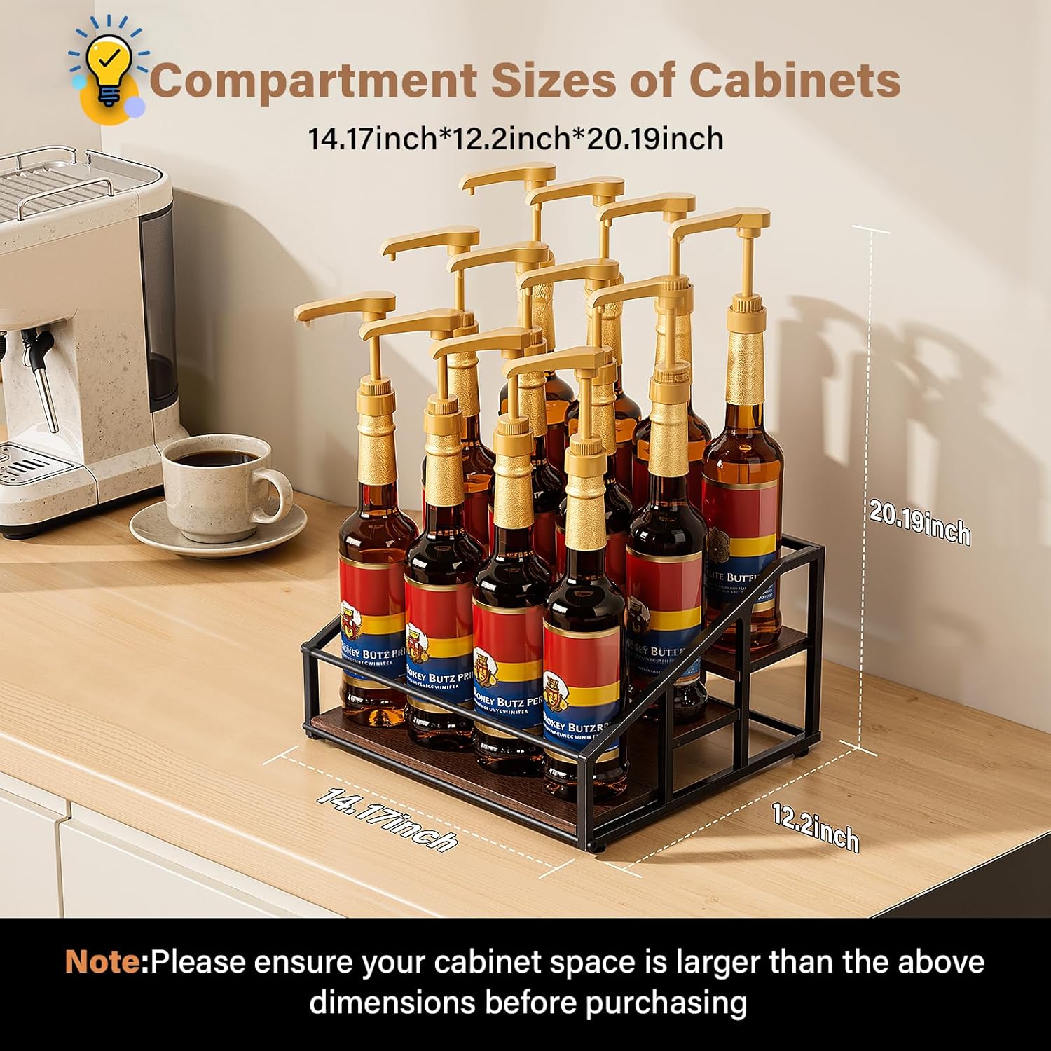kimilus Coffee Syrup Organizer Rack, Liquor Bottle Display Shelf, 3 Tier 12 Syrup Bottles Holder Stand for Coffee Bar Kitchen Small Wine Rack for Family Storage for Syrup Wine Dressing
