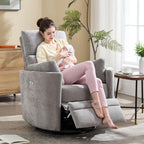 Power Recliner,Nursery Swivel Glider Rocking Chair with USB Port,Upholstered Adult Recliner Nursery Rocker Chair with 2 Pillows for Living Room Bedroom Nursery(Lightgrey, Power-Driven)