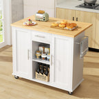 JY QAQA 42" Rolling Kitchen Island Cart with Storage, Drop Leaf Countertop, Drawers & Towel Rack, Mobile Kitchen Table on Wheels for Kitchen Dining Room, White