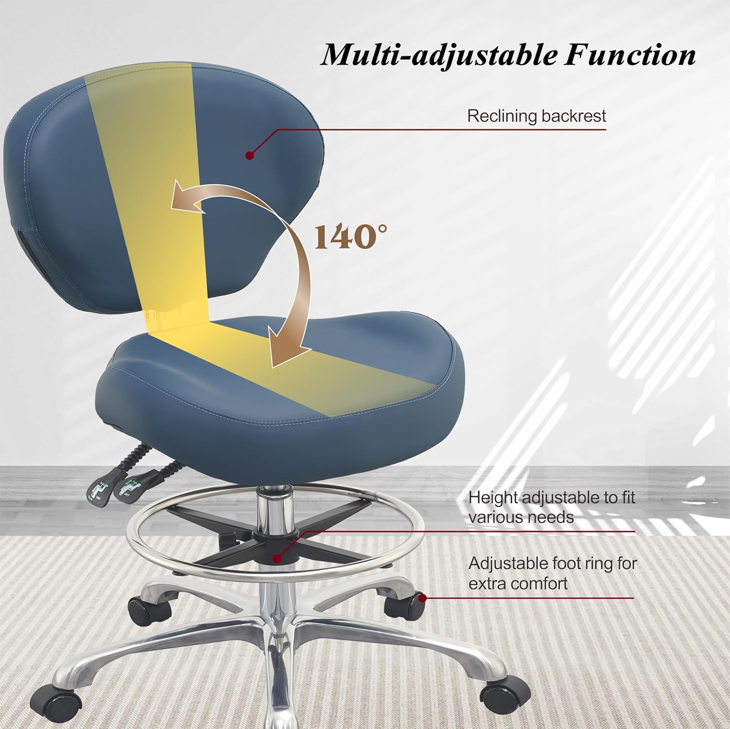 Rolling Drafting Stool Chair with Back Support - Shop Stool with Backrest, Home Office Stool Chair, Height Adjustable Stool with Wheels for Computer, Office, Studio…