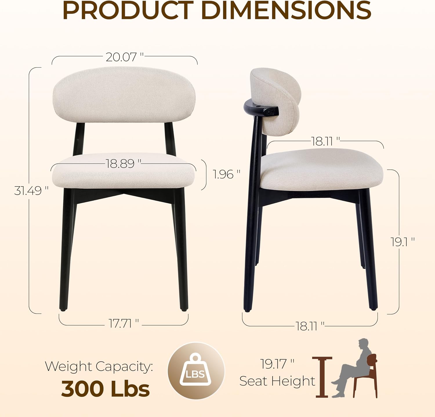 Wooden Dining Chairs Set of 4, Modern Farmhouse Fabric Upholstered Kitchen Chairs with Curve Back, Mid-Century Dining Room Chairs for Living Room Kitchen Vanity Restaurant Cafe with Black Legs, Beige