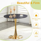 Marble Pattern Round Dining Table for Small Space,32" Tulip Tables with Gold Metal Pedestal Base,Bistro Table for 2/3/4 People for Office,Apartment,Kitchen,Break Room(Only Table)