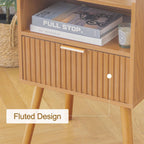 AWASEN Fluted Night Stand Set 2, Mid Century Modern Bedside Table Set of 2 with Storage Drawers, Wood Night Stand Side Table with Solid Wood for Living Room, Bedroom, Office and Small Space (Brown)