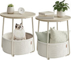 VASAGLE LILEA Collection - Small Round Side End Table, Modern Nightstand with Fabric Basket, for Living Room, Bedroom, Set of 2, Cream White ULET225LL01S