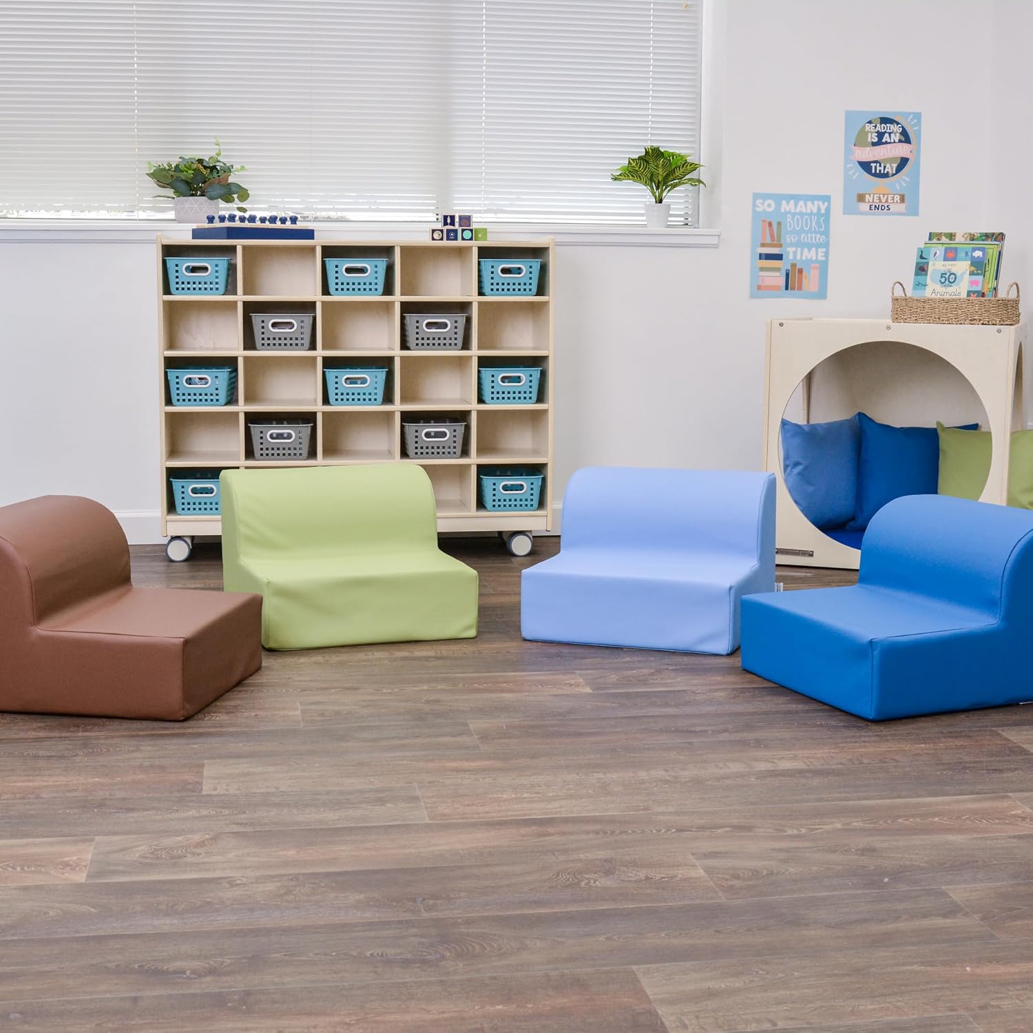 Children's Factory Library Loungers, Flexible Seating Classroom Furniture, Comfy Kids Chairs, Woodland, Set of 4