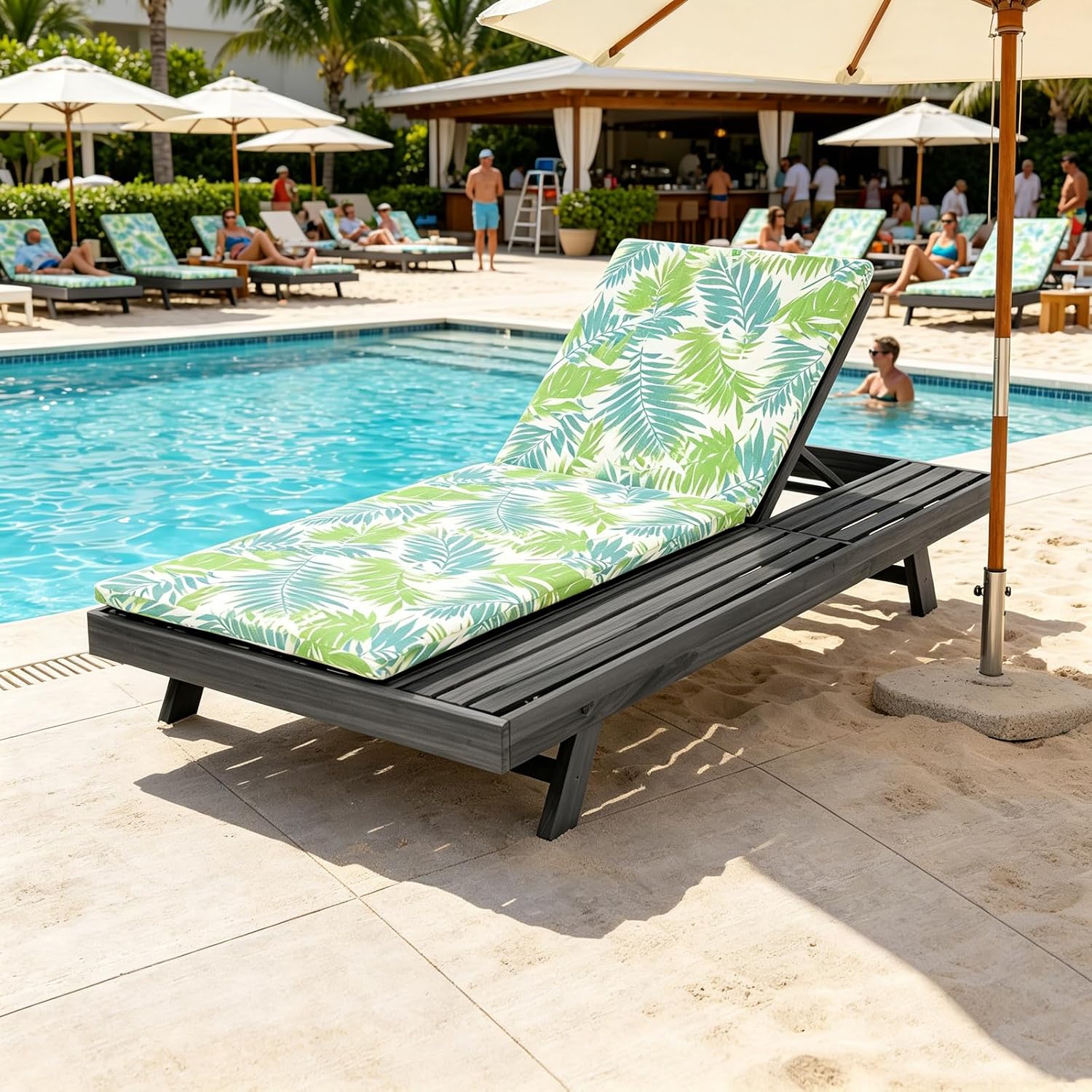 Lounge Chairs for Poolside- Adjustable Outdoor Chaise Lounge Chair with Cushion, Acacia Timber Patio Sun Lounger, Poolside Reclining Lounge Chair(Size:Green,Color:A)