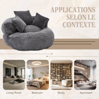 Oversized Round Chair with Pillows, Chaise Lounge Chair, Modern Cloud Lounge Floor Sofa, Ultra Soft Fluffy Deep Seat for Reading & Relaxing, Perfect for Living Room, Bedroom & Apartment Dark Gray