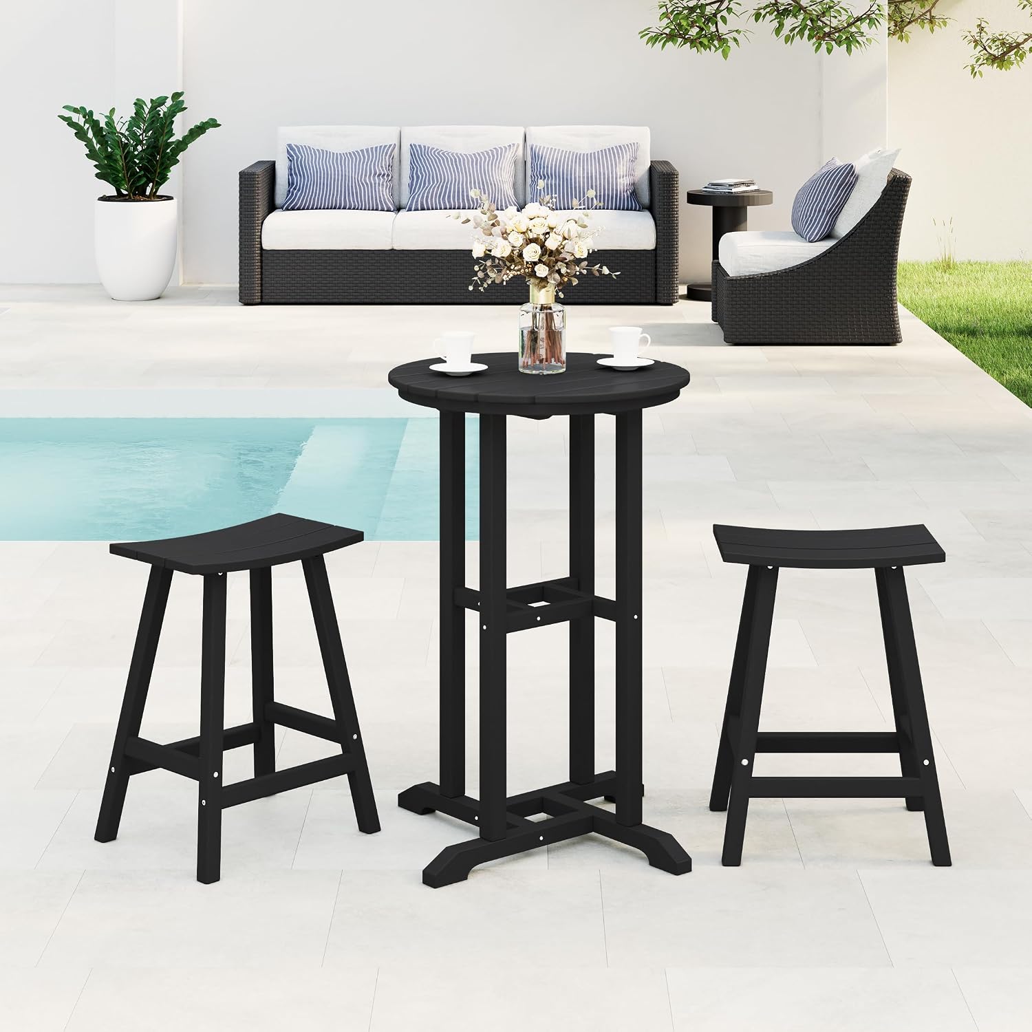Costaelm Outdoor Bar Table, 37" Counter Height Round Patio Cocktail Bar Table, Patio Bar Table Bistro Dining Table Pub Table for Front Porch Deck, Backyard, Garden, Black