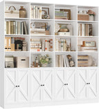 FACBOTALL 70.9" Wide Bookshelf, 6 Tier Farmhouse Bookshelf with 8 Doors, Large Bookcase with 18 Storage Shelves, Tall Bookshelves and Bookcases, Modern Bookshelves for Living Room, White