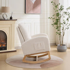 27.2" W Sherpa Glider Chair for Nursery – High Back Rocking Accent Armchair with Side Pockets & Rubber Wood Legs – Ivory Comfort Chair for Living Room, Bedroom