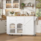 FINETONES Kitchen Island with Storage, Rolling Kitchen Island on Wheels with Wood Drop Leaf Countertop, Island Table Bar Cart with Spice Towel Rack Portable Kitchen Table Kitchen Carts on Wheels