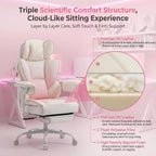 Big and Tall Gaming Office Chair 400lbs - Heavy Duty Ergonomic Computer Desk Chair with Footrest, Adjustable Armrests, High Back PU Leather with Racing Style (White/Pink)