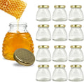 RetroPak Beehive Honey Jars with Lids, 12 Pack, 12 oz Glass Jars, Gold Hex | Perfect for farmers markets, gift baskets, and cottage food sales