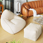 Cloud Large Bean Bag Chair with Ottoman, Corduroy Fabric+35D Memory Foam Big Beanbag Chair for Adults,Lounger Chairs Sofa Boneless Puff Chair for Living Room (Beige) (Beige, Clouds)