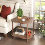 Wood End Side Table with Storage Shelf, 2-Tier Flower Shaped Coffee Table for Living Room, Walnut Sofa Tables, Modern Accent Side Tables for Couch, Farmhouse Nightstand for Bedroom, Small Spaces