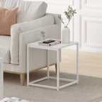 Furinno Camnus Side Table, White End Table with Metal Frame, Square Open Frame Night Stand, Bedside Table, Easy Assembly, for Living Room, Bedroom, Plain White