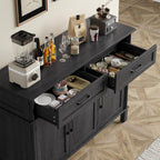 48 Inch Sideboard Buffet Cabinet with Storage, Farmhouse Coffee Bar Cabinet with 2 Drawers, Adjustable Shelves, Wood Sideboard Credenza for Kitchen, Living Room, Entryway, Black