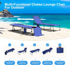 Outdoor Chaise Lounge Chair with Face Hole and Arm Hole, Tanning Chair with 5 Position Adjustable Back, Foldable Lounge Chair with Detachable Pocket and Pillow for Beach, Pool, Blue